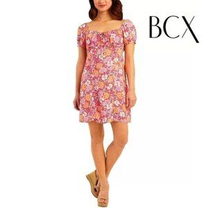 BCX‎ Womens Smocked Floral-Print Tie Front Dress